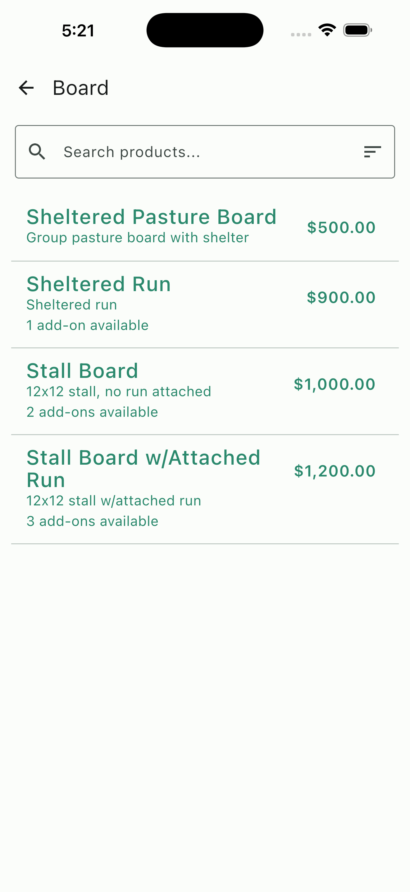 Board product configuration with pricing and add-on options