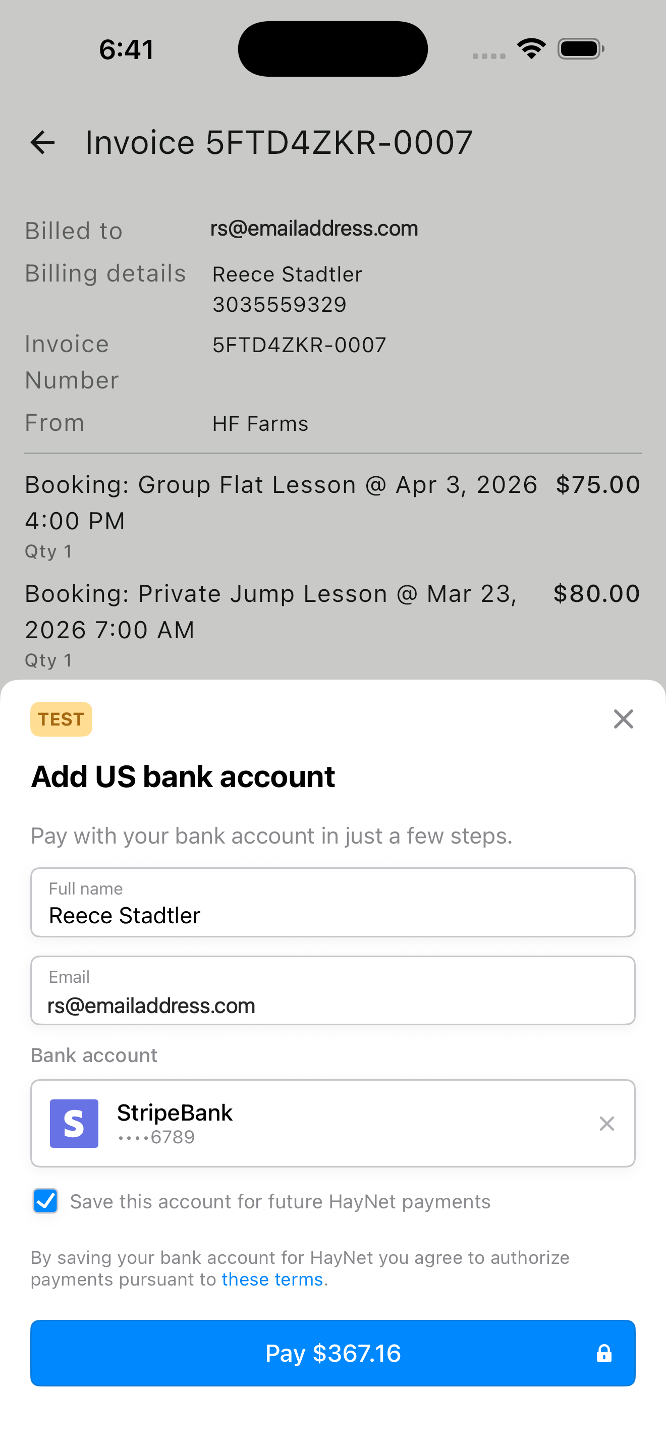 Pay invoice and add bank account for payment in HayNet