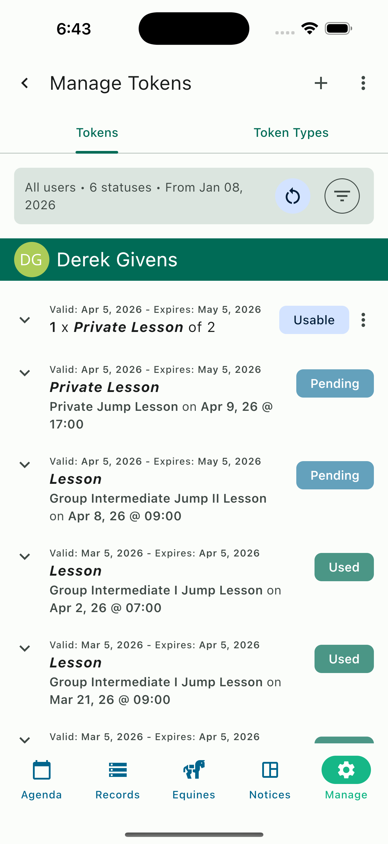 Real-time token status dashboard showing expiring, pending, and usable credits